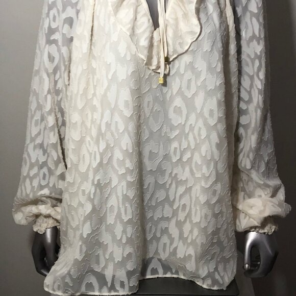Michael Kors Women's Peasant Blouse Boho Size XL White Ruffled Collar - Picture 2 of 7